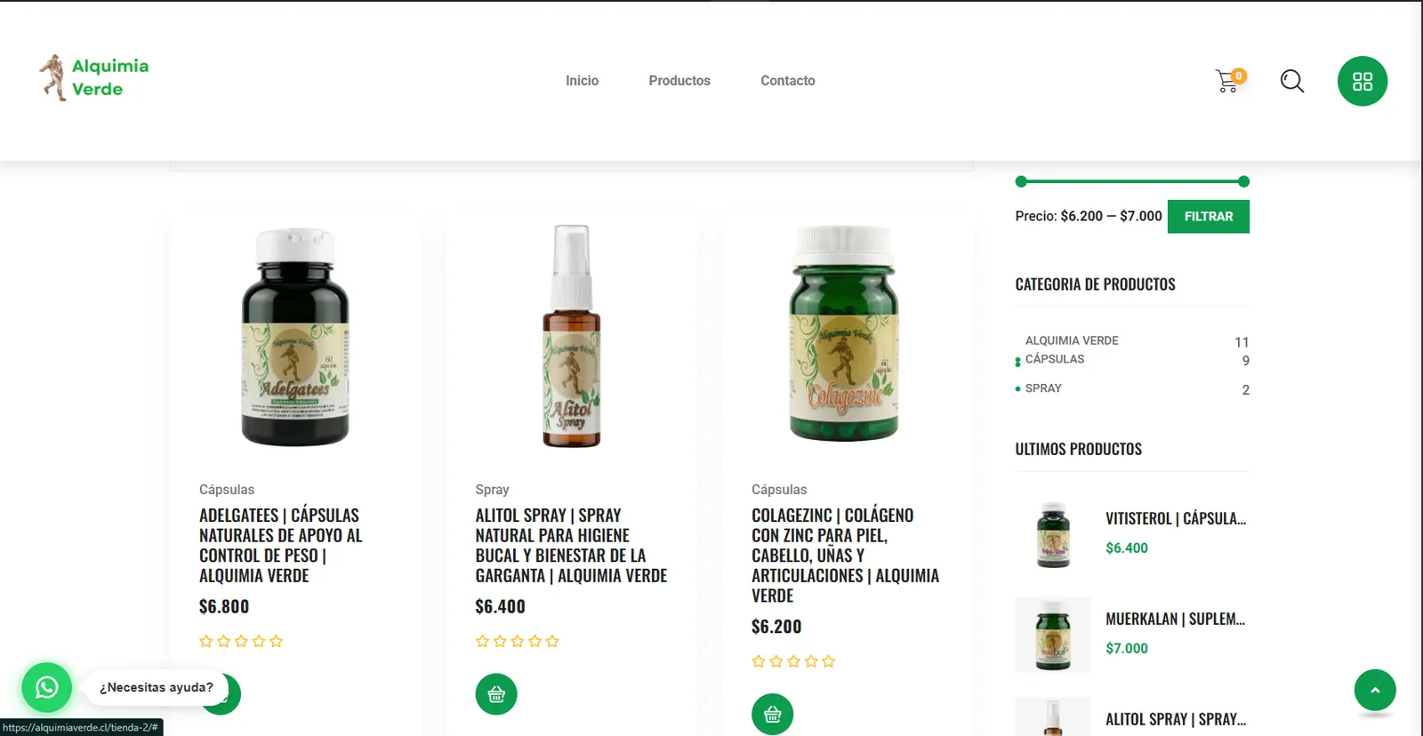 Catálogo del ecommerce Alquimia Verde